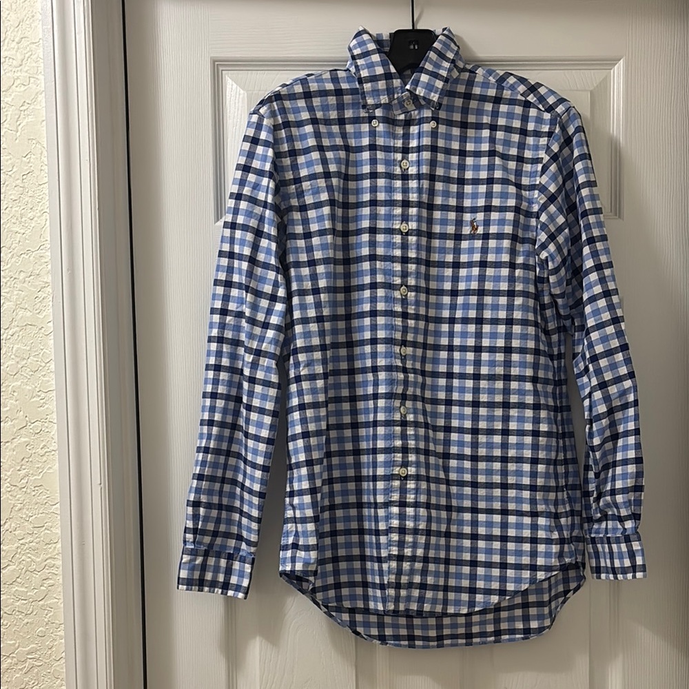 Ralph Lauren Blue and White Checkered Casual Button Down Shirt